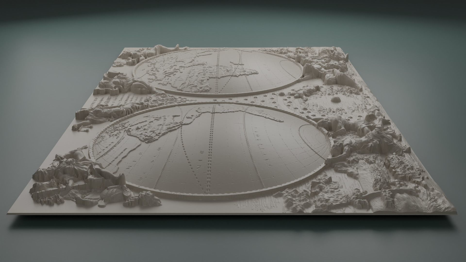 World Map Bas Relief 3D print model_3