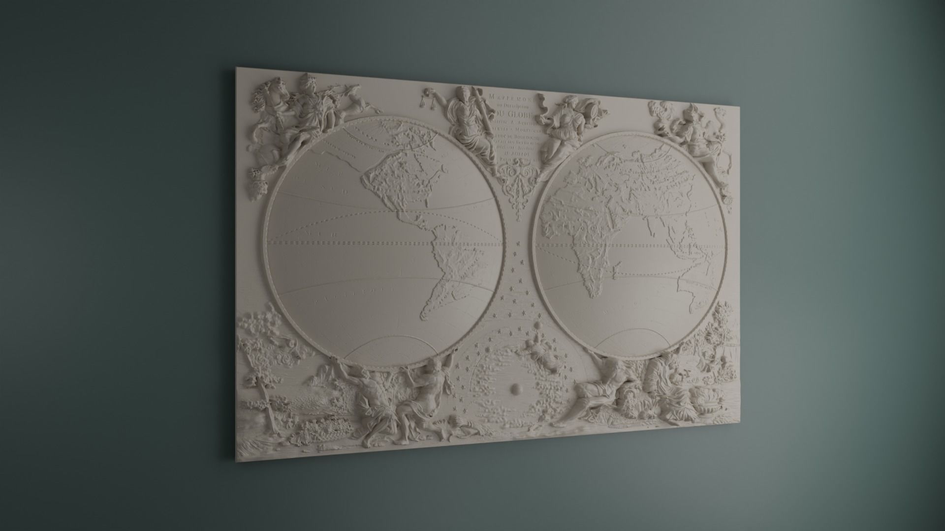 World Map Bas Relief 3D print model_1