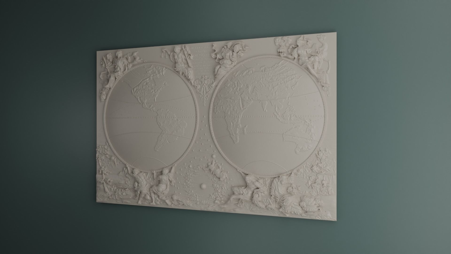 World Map Bas Relief 3D print model_2