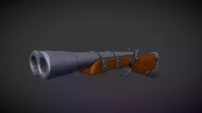 Stylized Double Barrel Shotgun Low-poly 3D model