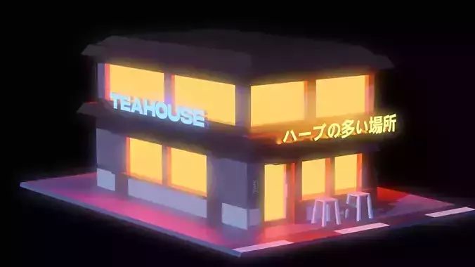 Lowpoly Small Cafe Teashop Coffeshop 3D Object  Low-poly 3D model