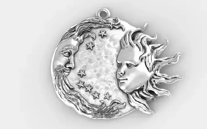Sun and moon pendant man and woman meeting pendant medallion  3D print model
