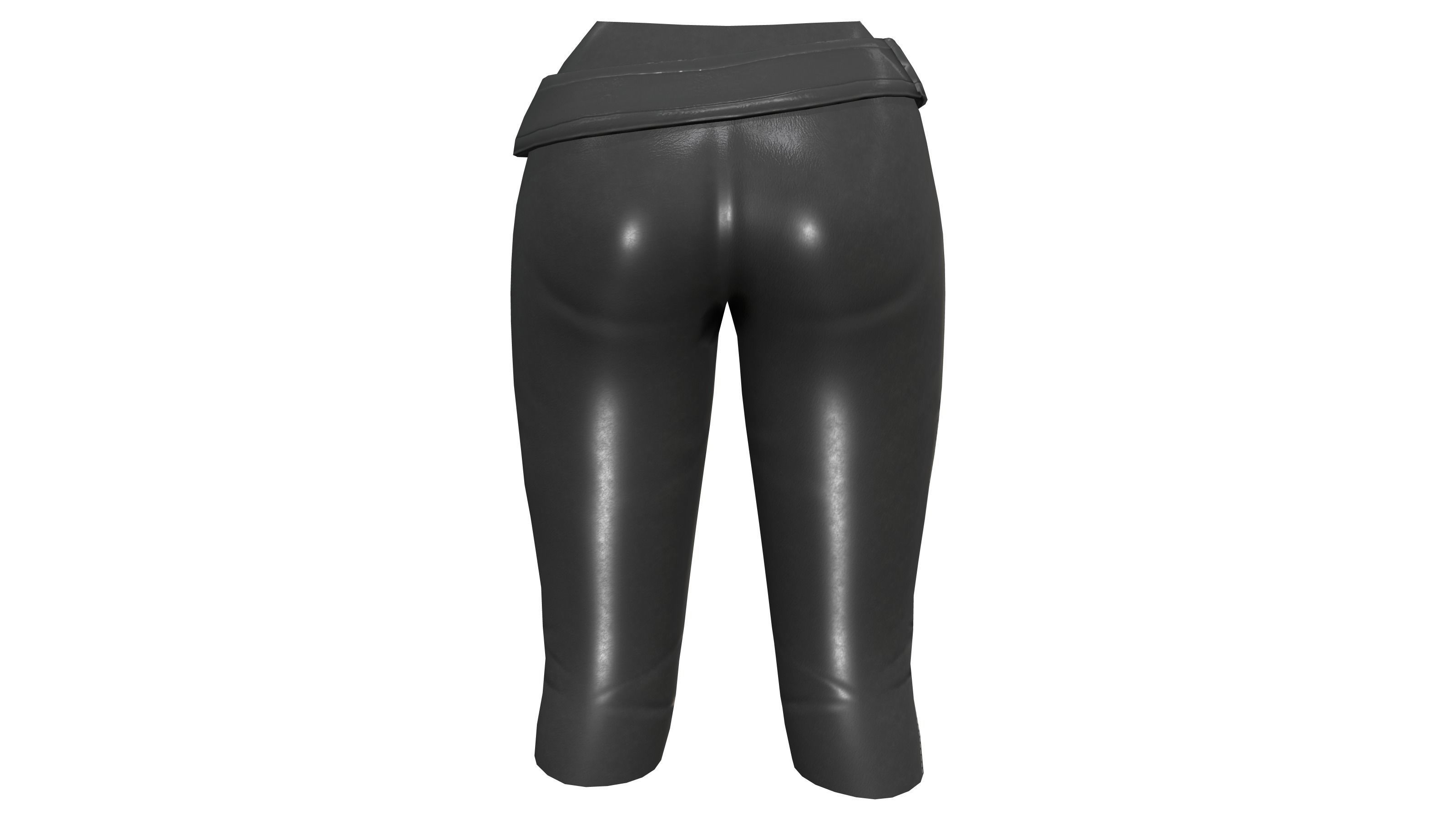 Female Black Leather Fantasy Pants With Belt Low-poly 3D model_4