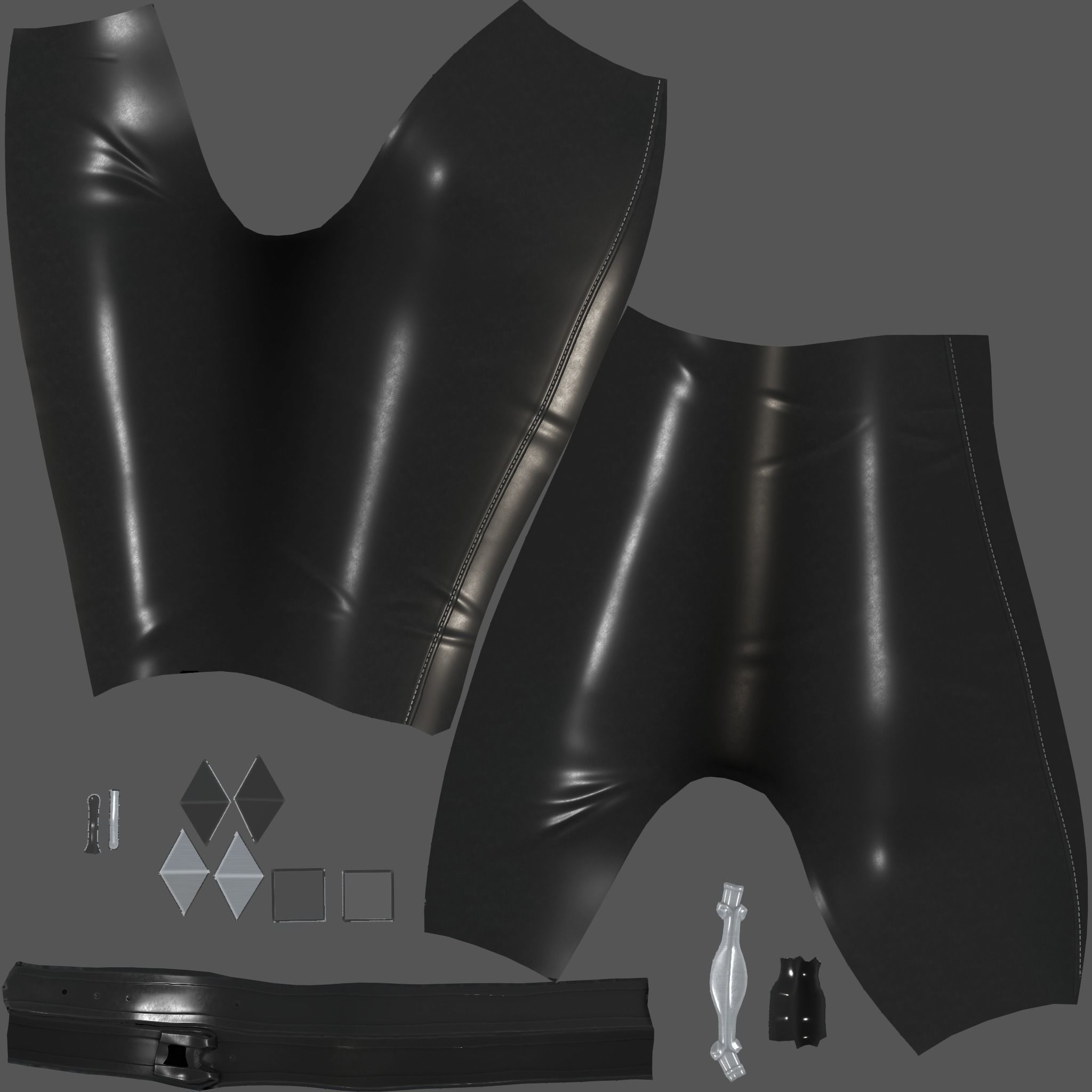 Female Black Leather Fantasy Pants With Belt Low-poly 3D model_9