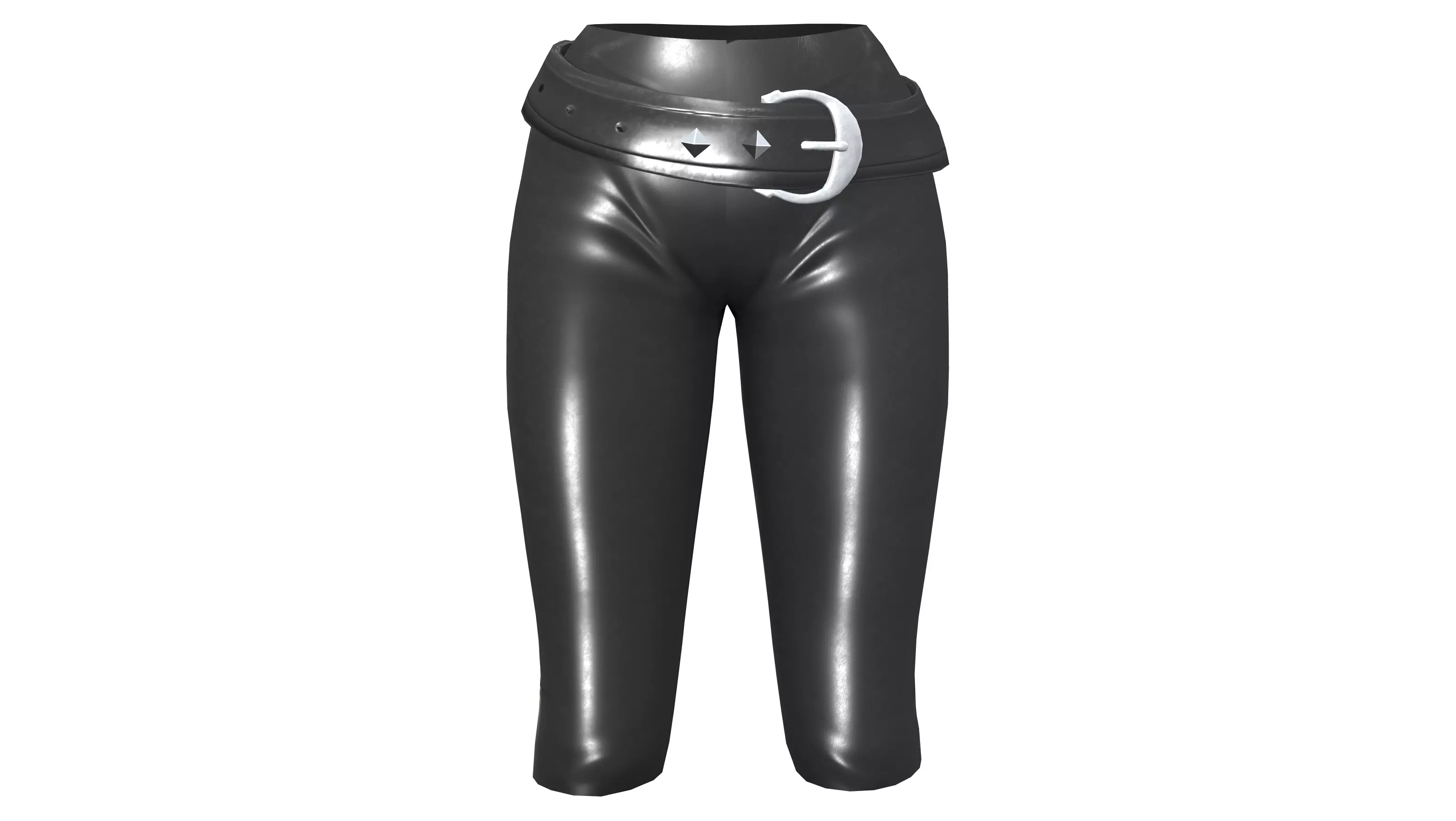 Female Black Leather Fantasy Pants With Belt Low-poly 3D model_0