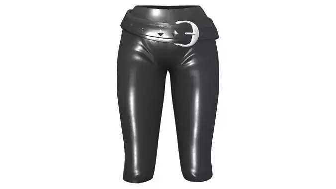 Female Black Leather Fantasy Pants With Belt Low-poly 3D model