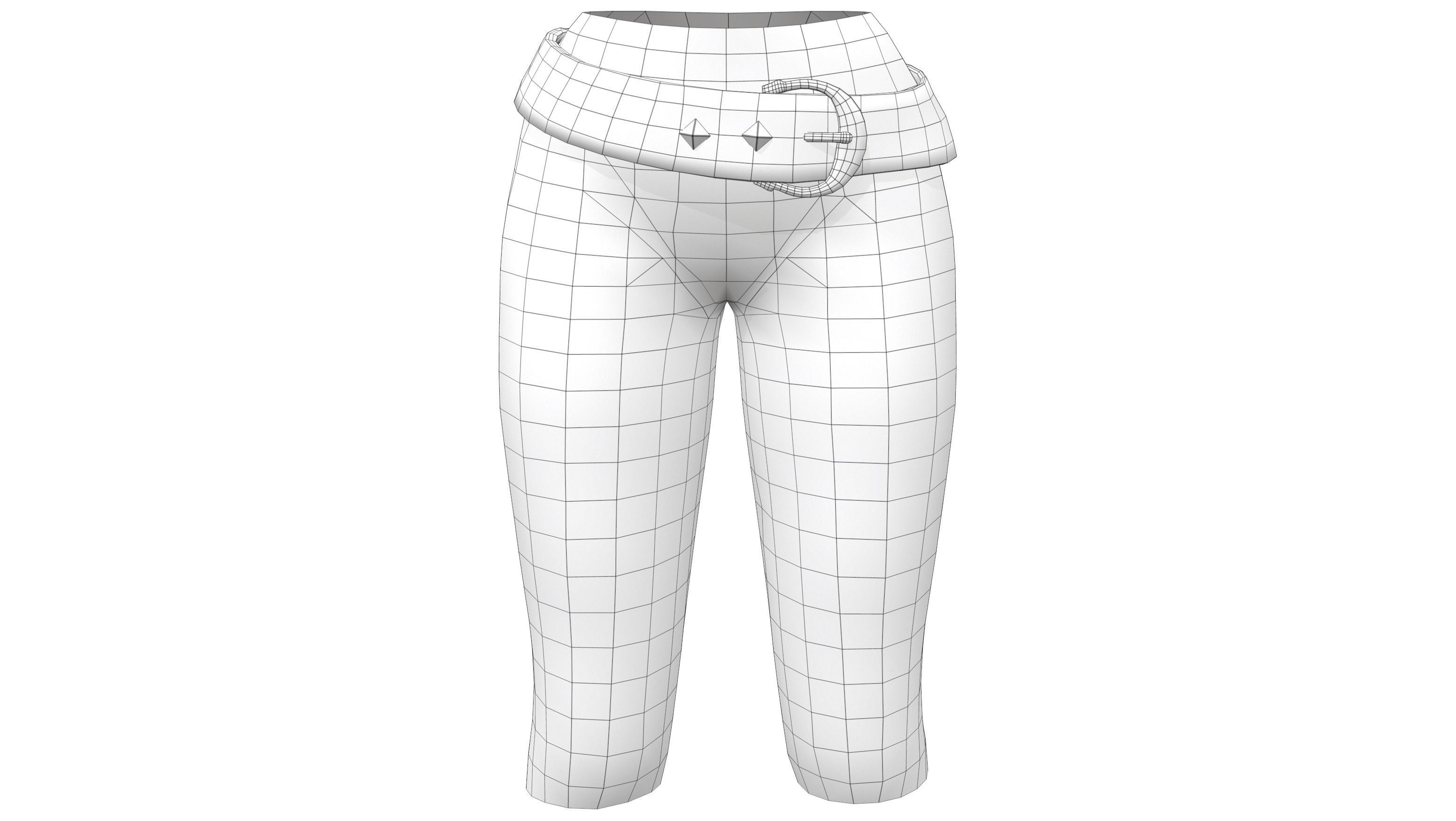 Female Black Leather Fantasy Pants With Belt Low-poly 3D model_6