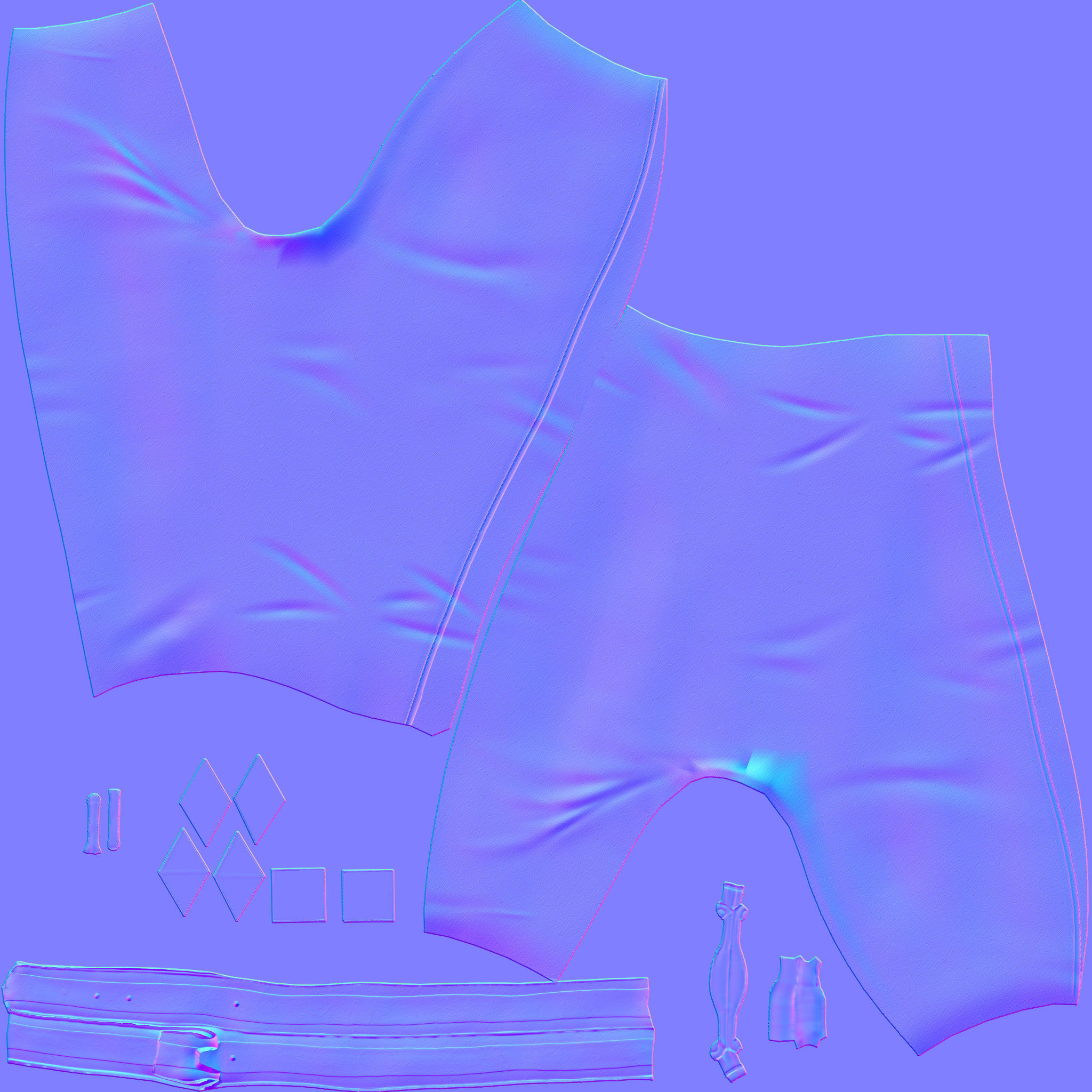 Female Black Leather Fantasy Pants With Belt Low-poly 3D model_10