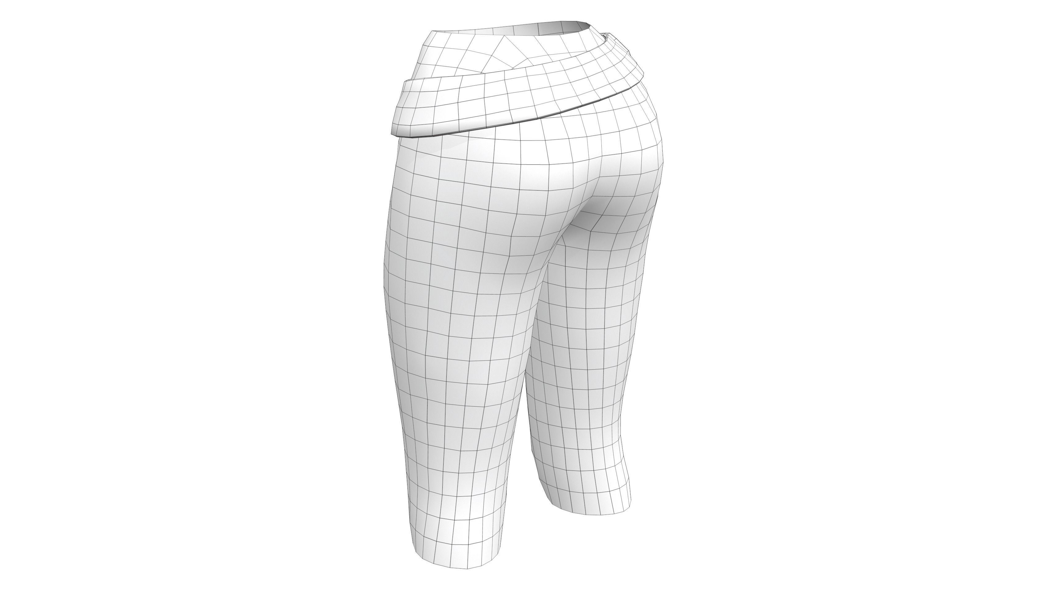 Female Black Leather Fantasy Pants With Belt Low-poly 3D model_7