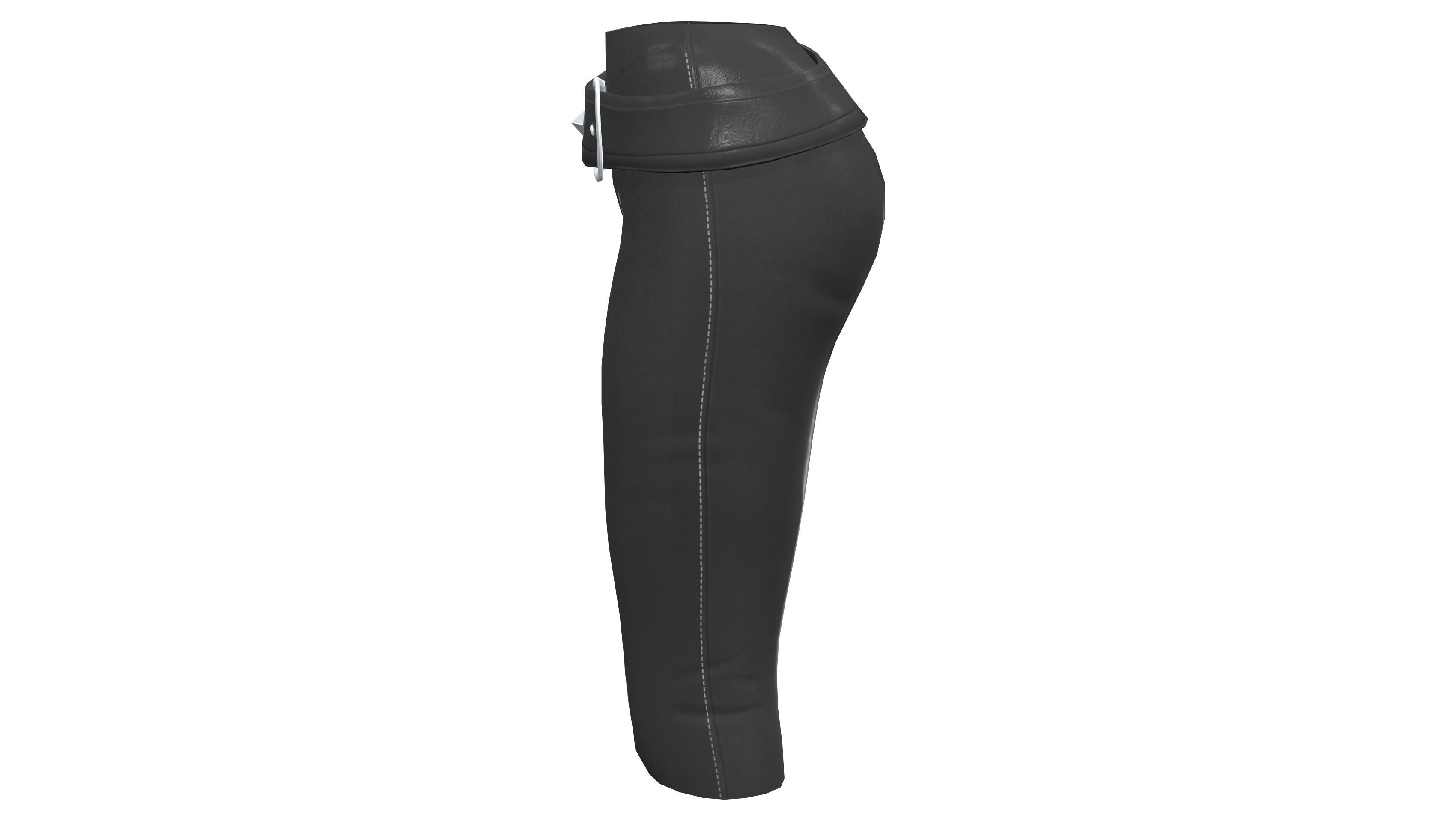 Female Black Leather Fantasy Pants With Belt Low-poly 3D model_3