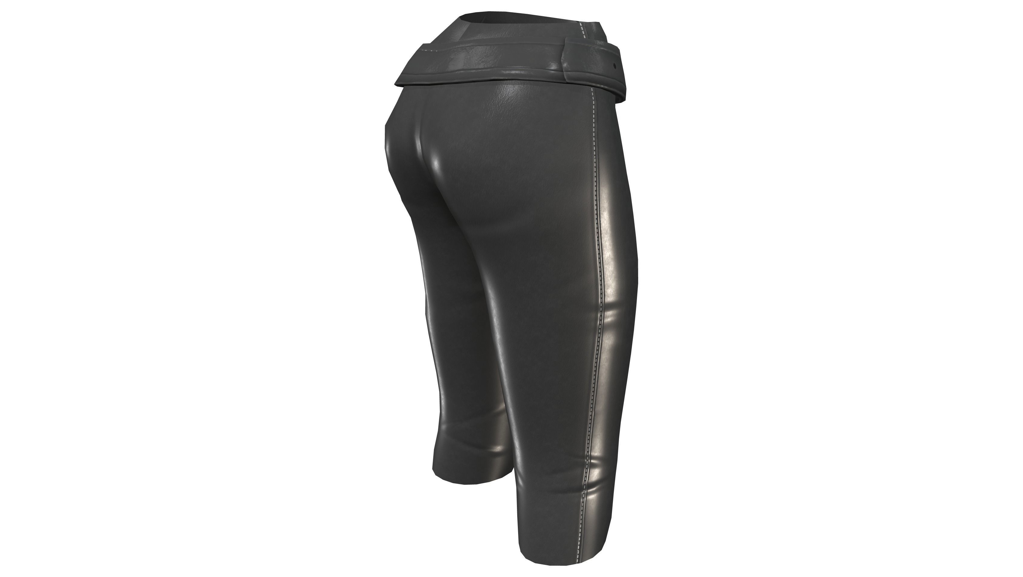 Female Black Leather Fantasy Pants With Belt Low-poly 3D model_5