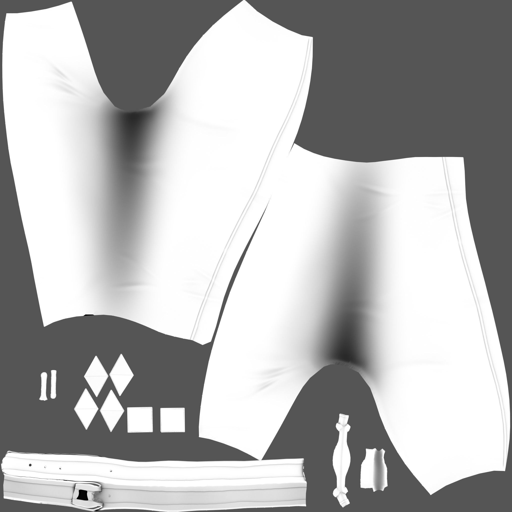 Female Black Leather Fantasy Pants With Belt Low-poly 3D model_12