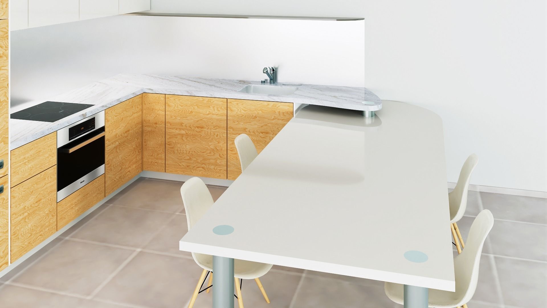 Open modern kitchen set with rotating dining table 3D model CGTrader