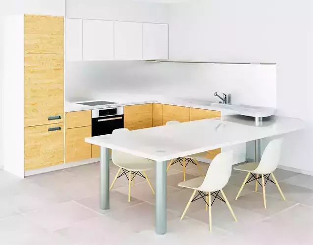 Open modern kitchen set with rotating dining table 3D model