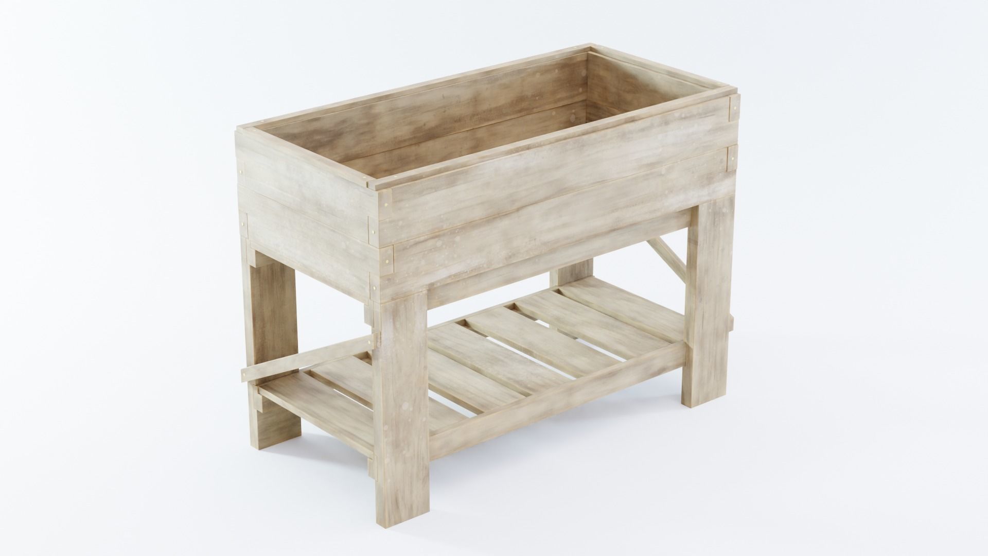 Wooden planter Low-poly 3D model_4