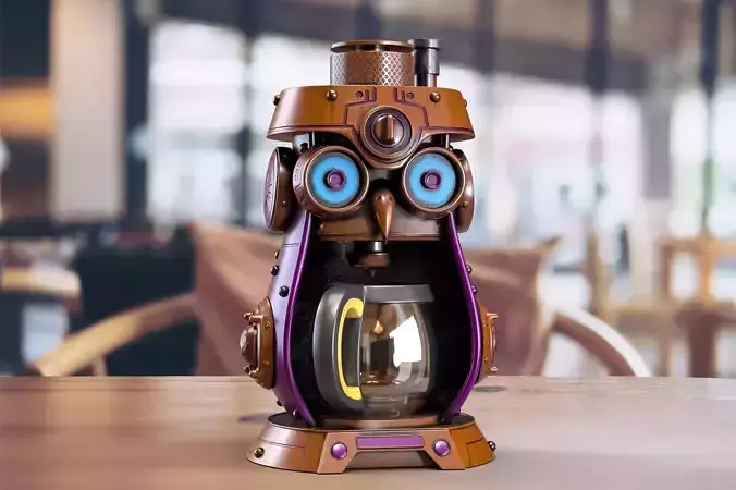 Steampunk owl shaped coffee machine