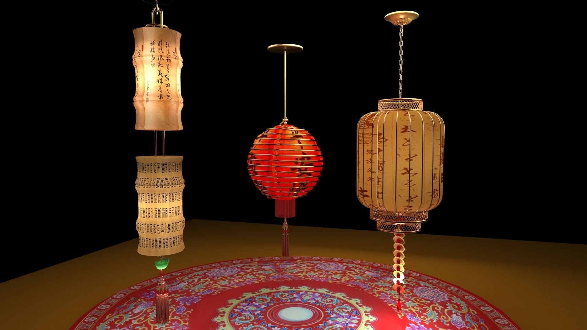 Chinese  red lantern  3D model_1