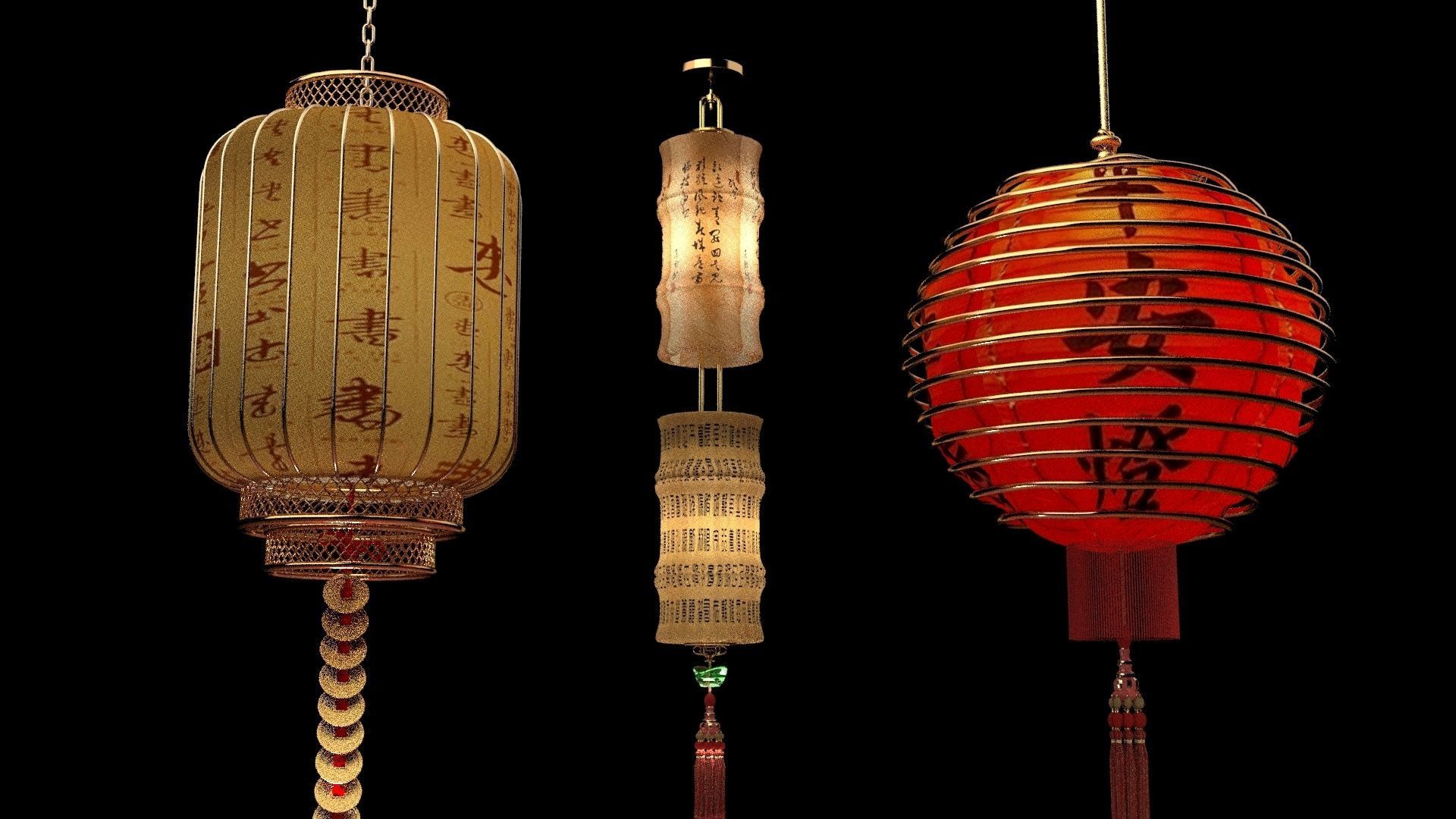 Chinese  red lantern  3D model_7