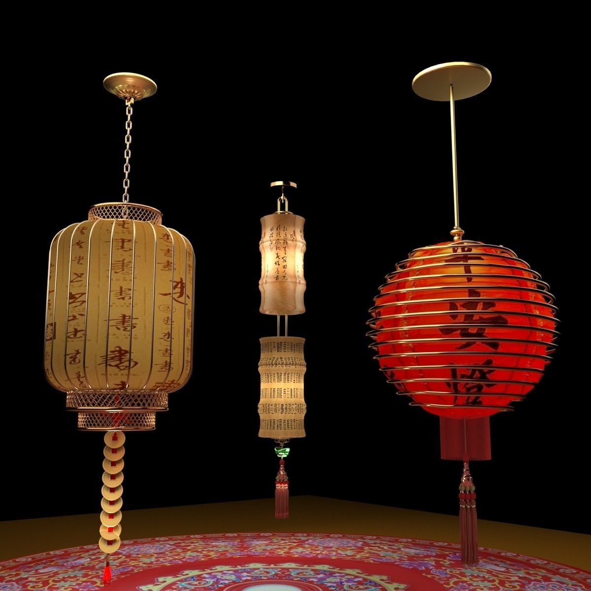 Chinese  red lantern  3D model_9