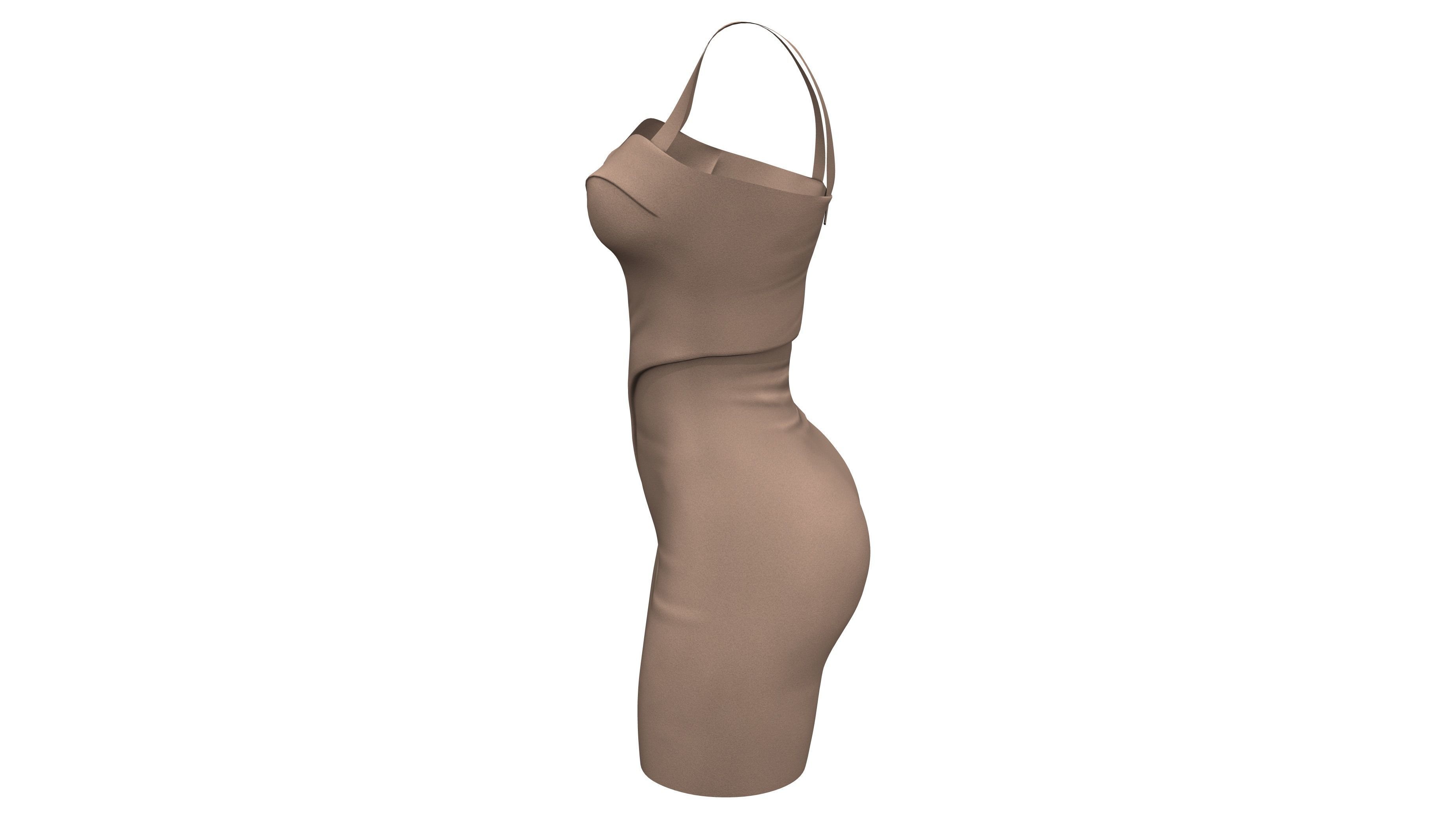 Female Shoulder Straps Brown Mini Evening Dress Low-poly 3D model_4
