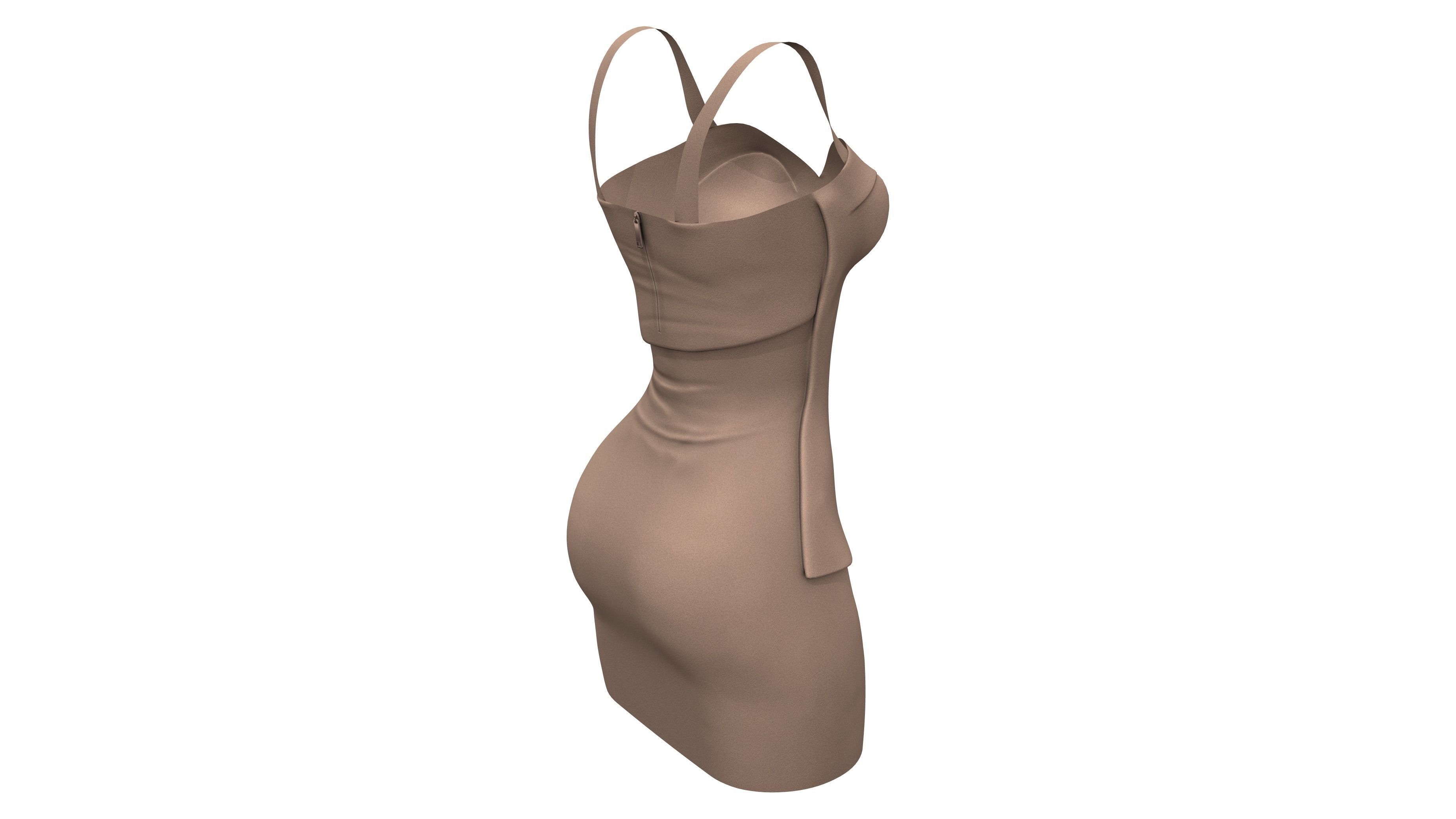 Female Shoulder Straps Brown Mini Evening Dress Low-poly 3D model_6