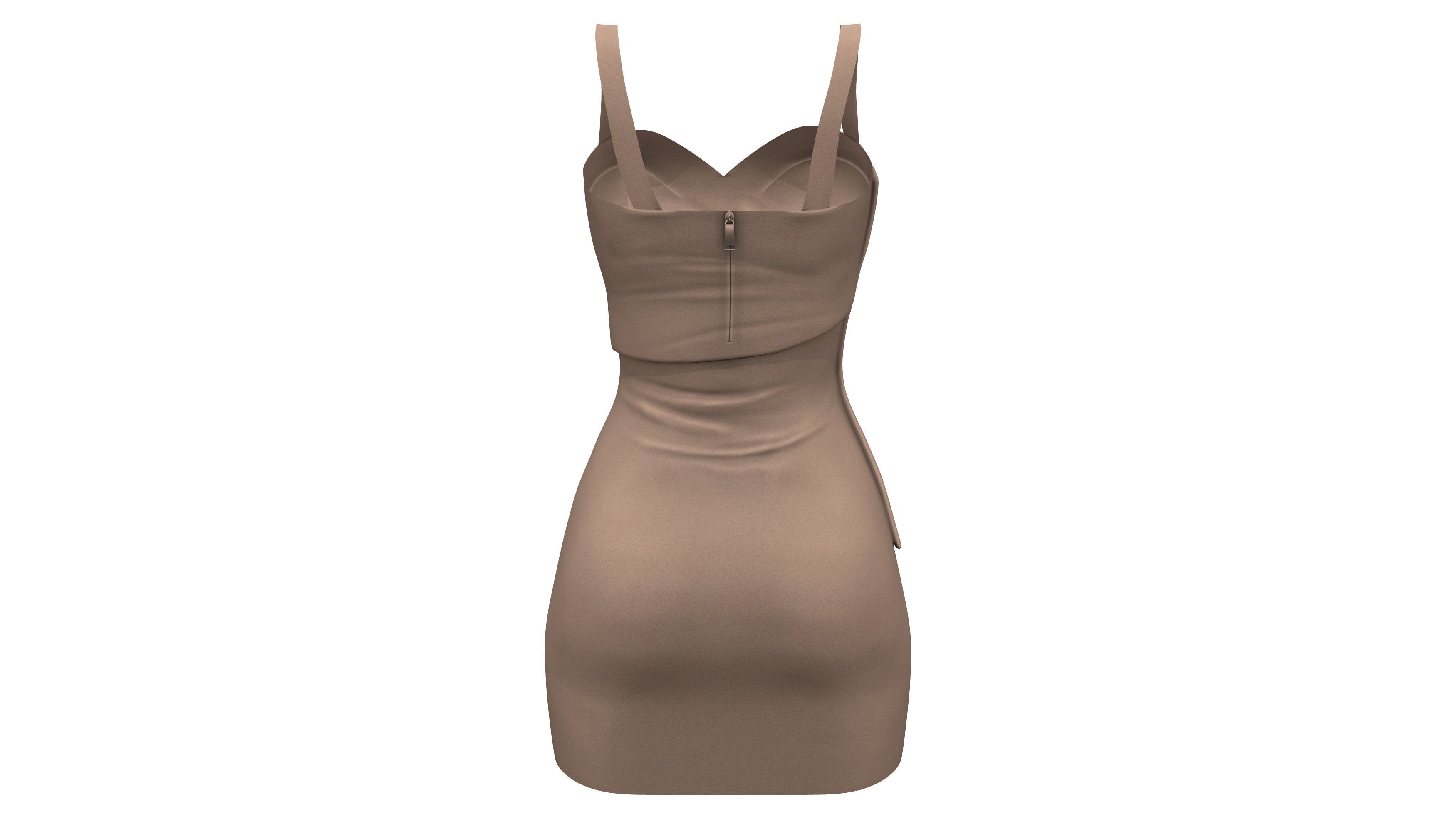 Female Shoulder Straps Brown Mini Evening Dress Low-poly 3D model_5
