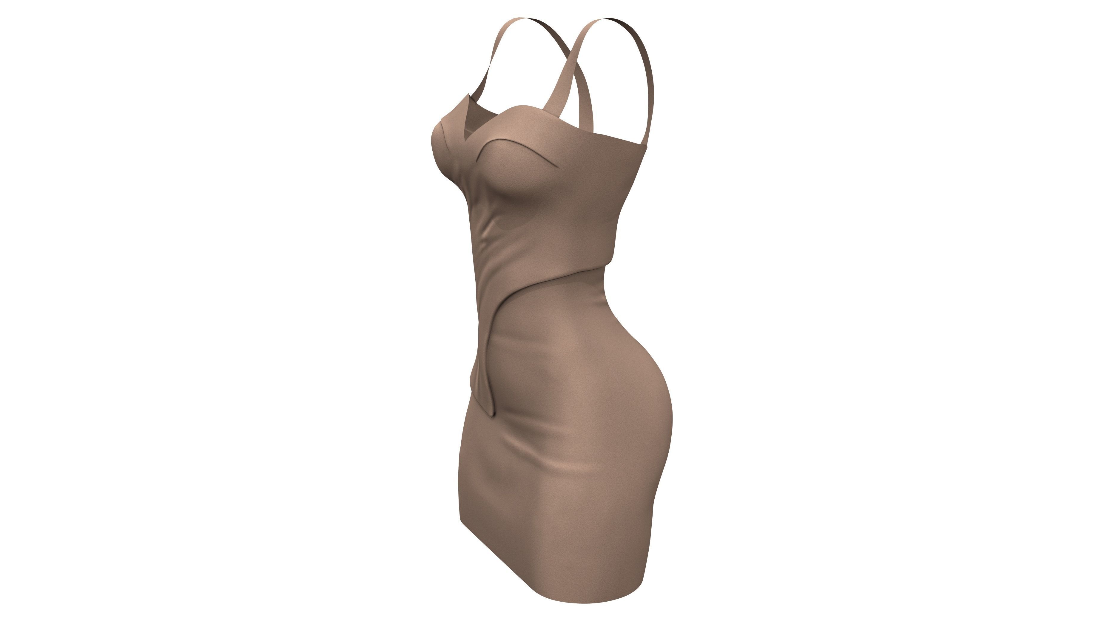 Female Shoulder Straps Brown Mini Evening Dress Low-poly 3D model_3