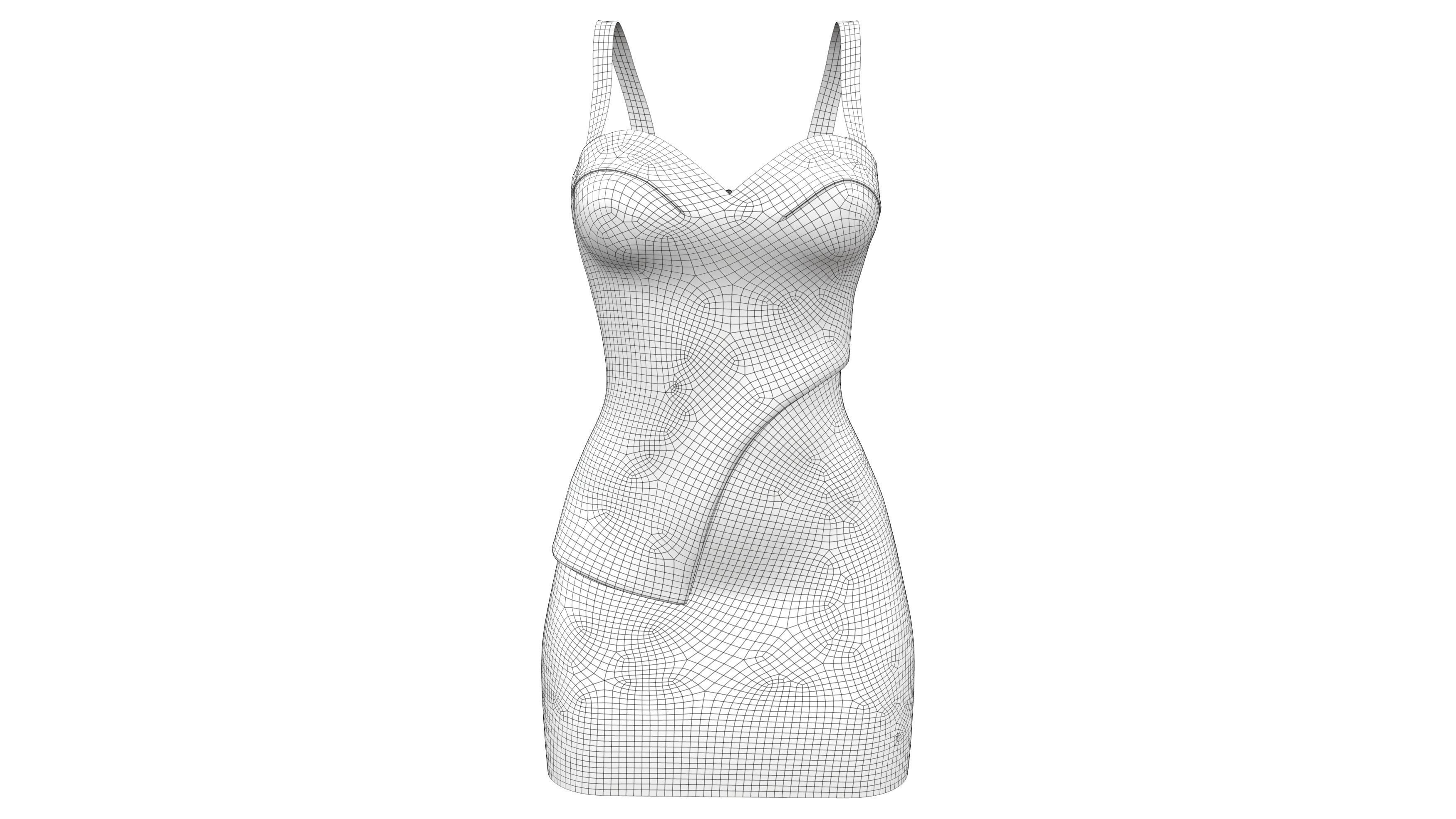 Female Shoulder Straps Brown Mini Evening Dress Low-poly 3D model_8