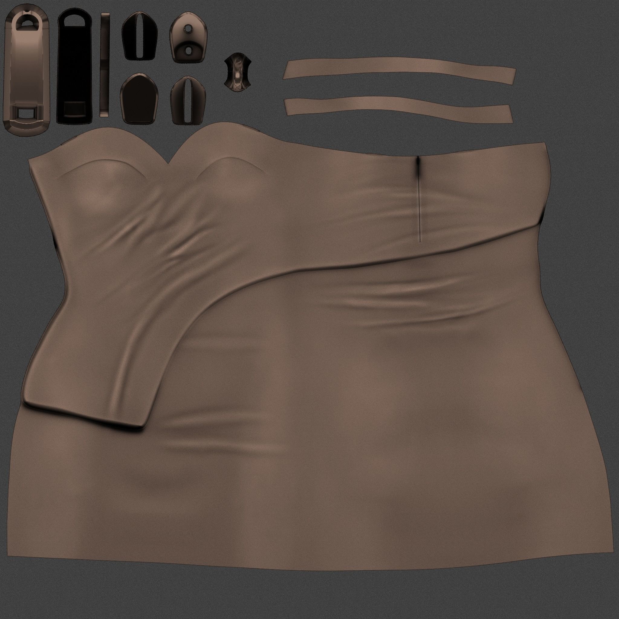 Female Shoulder Straps Brown Mini Evening Dress Low-poly 3D model_10