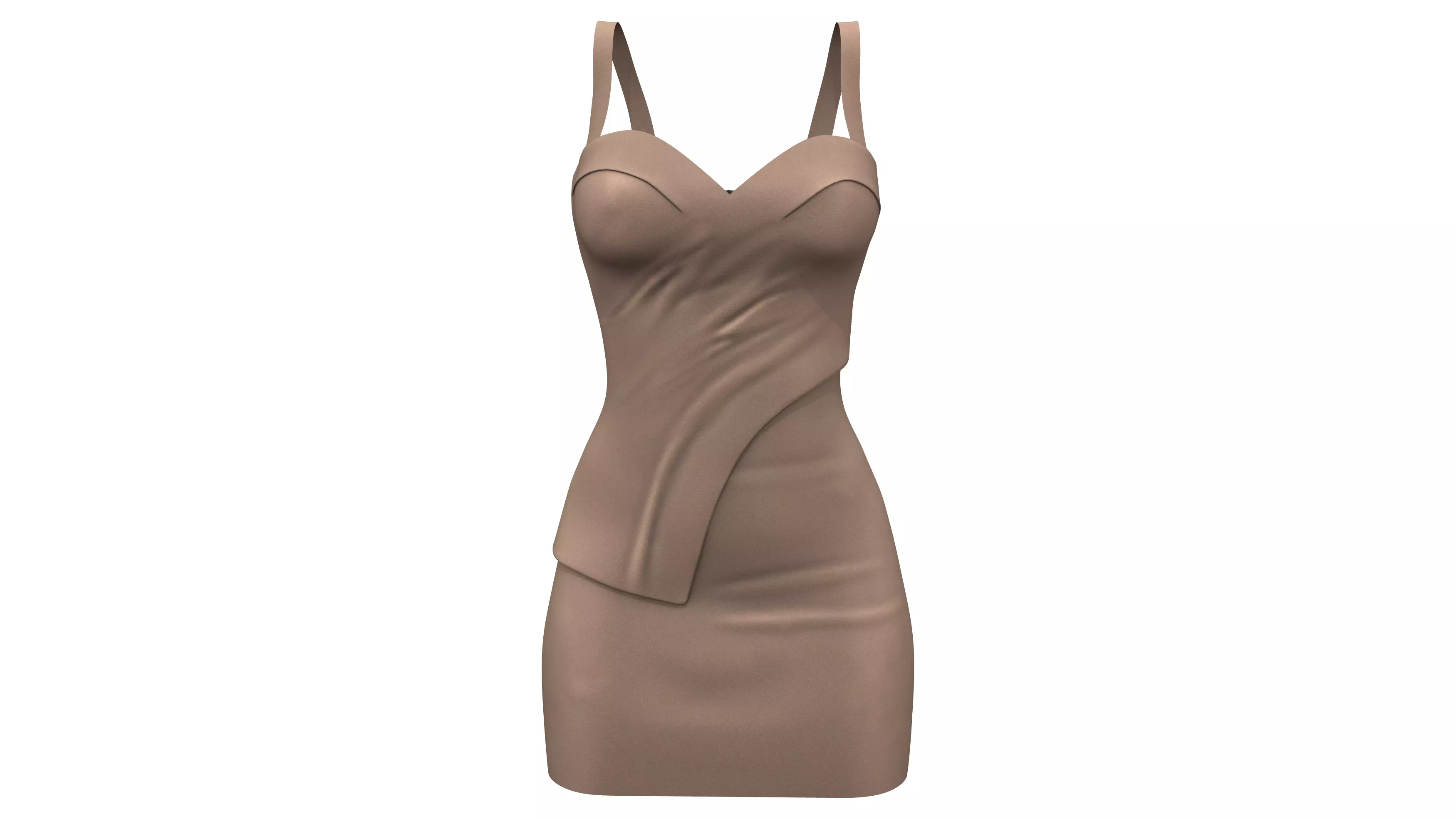 Female Shoulder Straps Brown Mini Evening Dress Low-poly 3D model_0