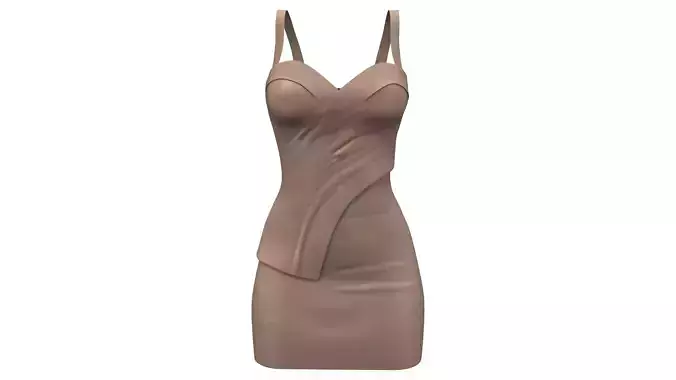 Female Shoulder Straps Brown Mini Evening Dress Low-poly 3D model