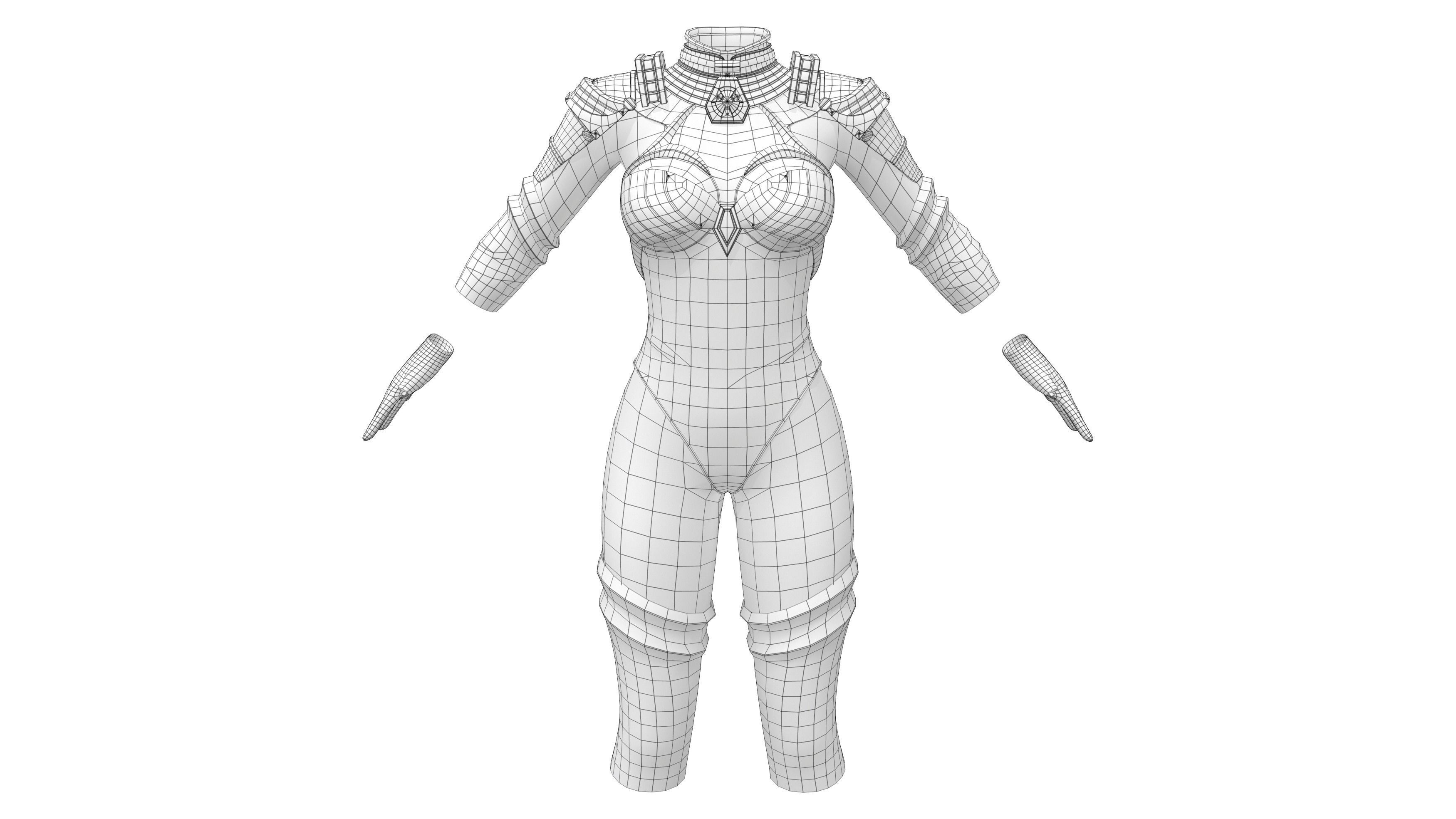 Female Black Sci-Fi Futuristic Armour Bodysuit Low-poly 3D model_6