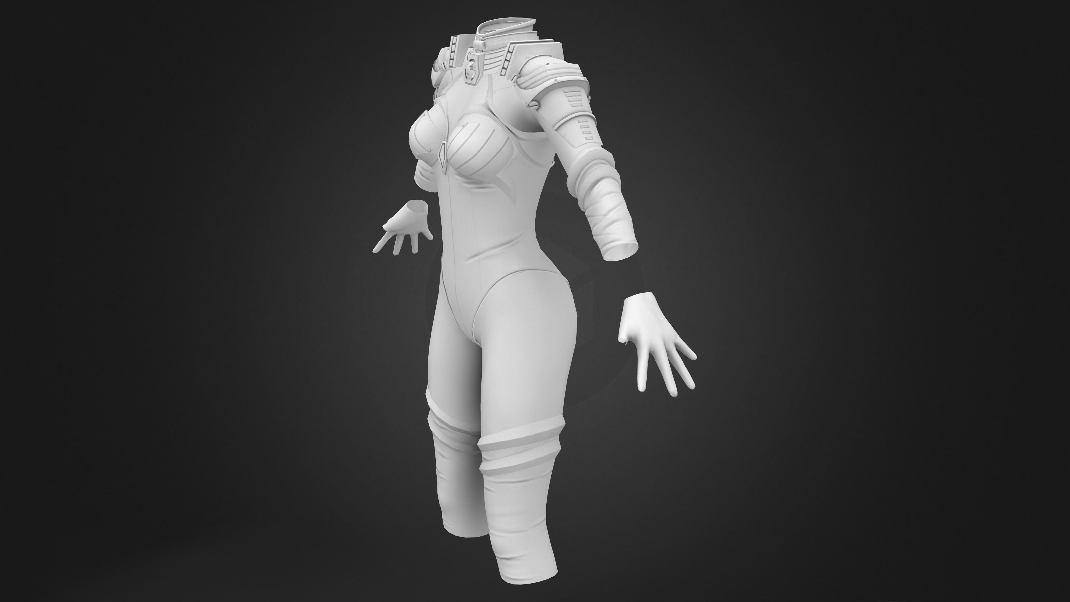 Female Black Sci-Fi Futuristic Armour Bodysuit Low-poly 3D model_8