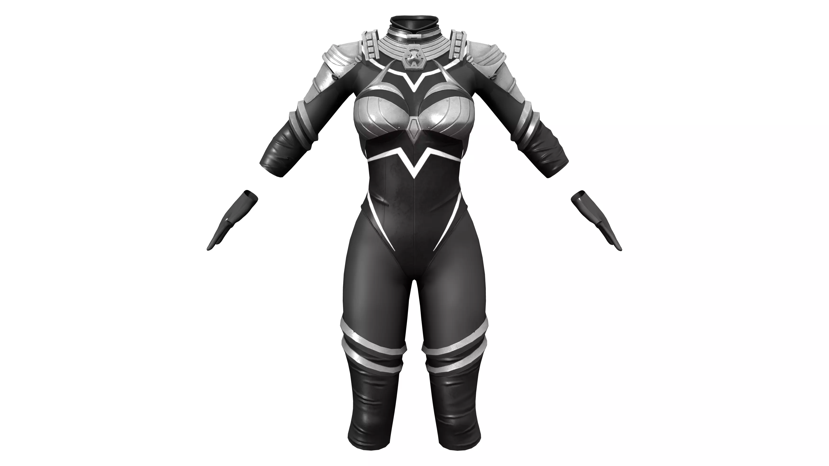 Female Black Sci-Fi Futuristic Armour Bodysuit Low-poly 3D model_0