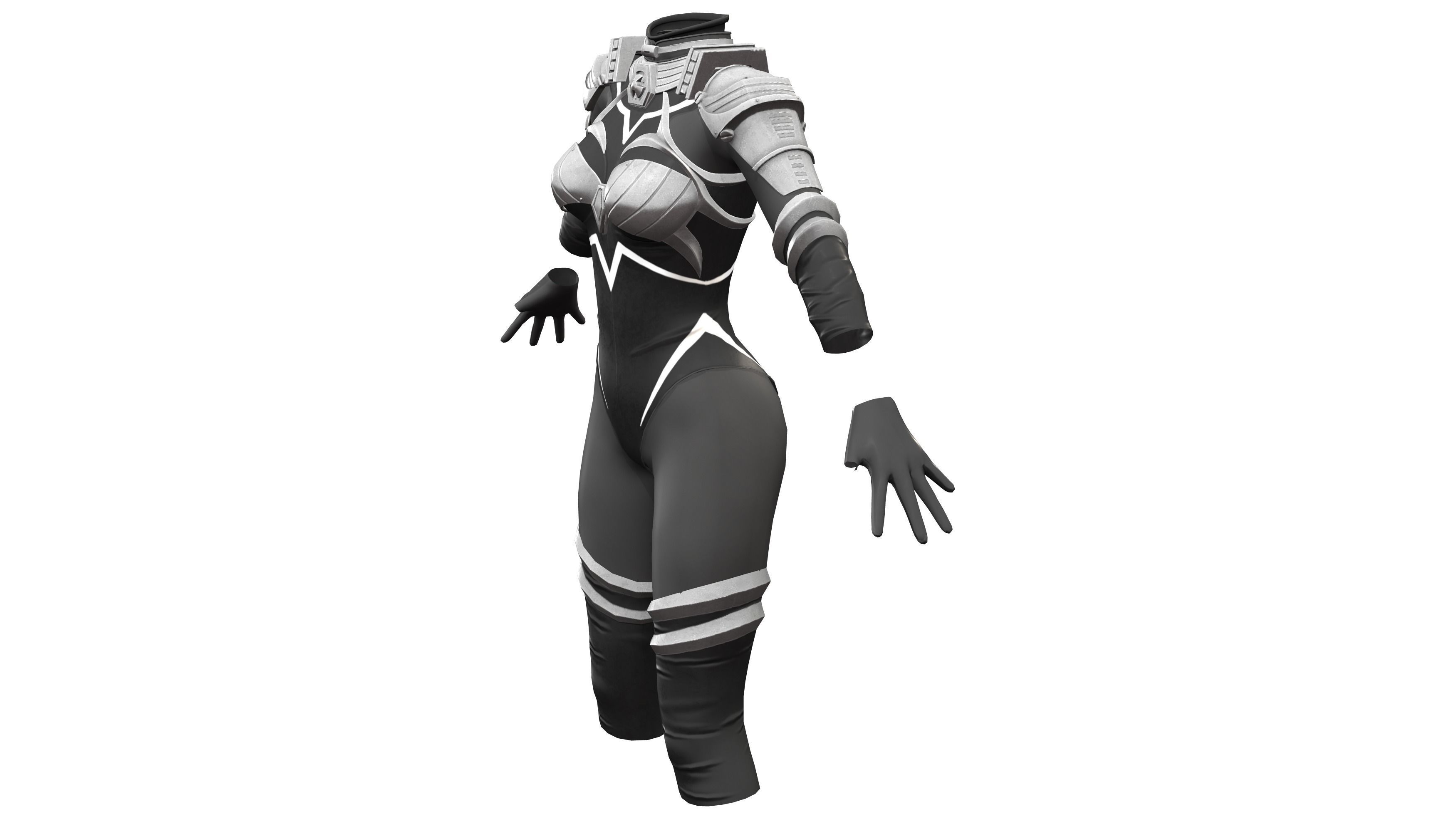 Female Black Sci-Fi Futuristic Armour Bodysuit Low-poly 3D model_2