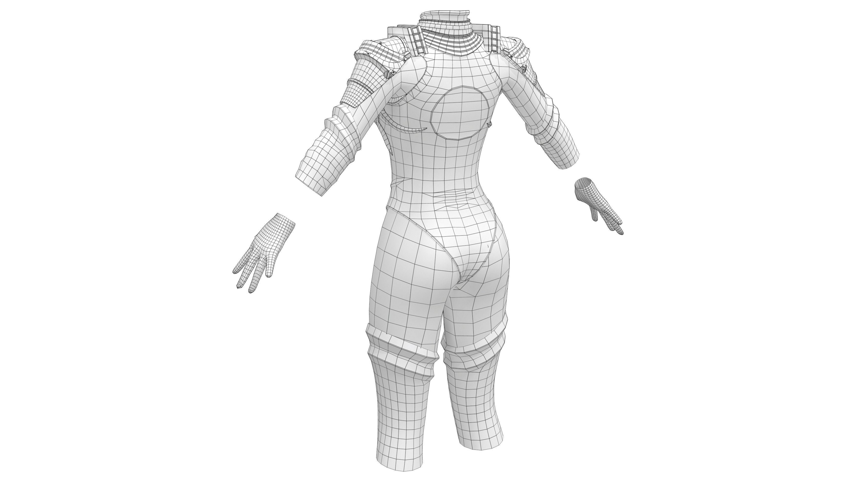 Female Black Sci-Fi Futuristic Armour Bodysuit Low-poly 3D model_7