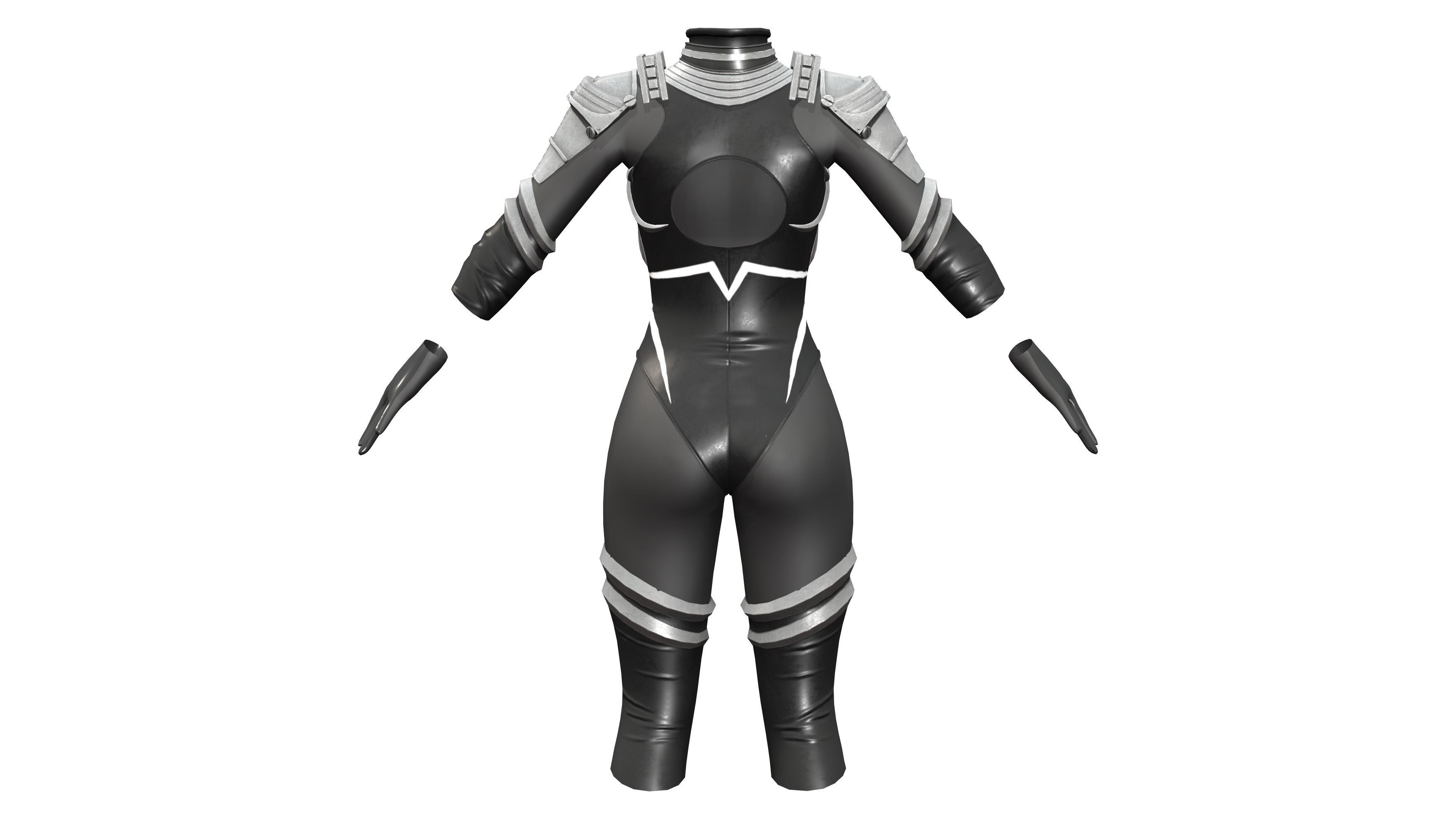 Female Black Sci-Fi Futuristic Armour Bodysuit Low-poly 3D model_4