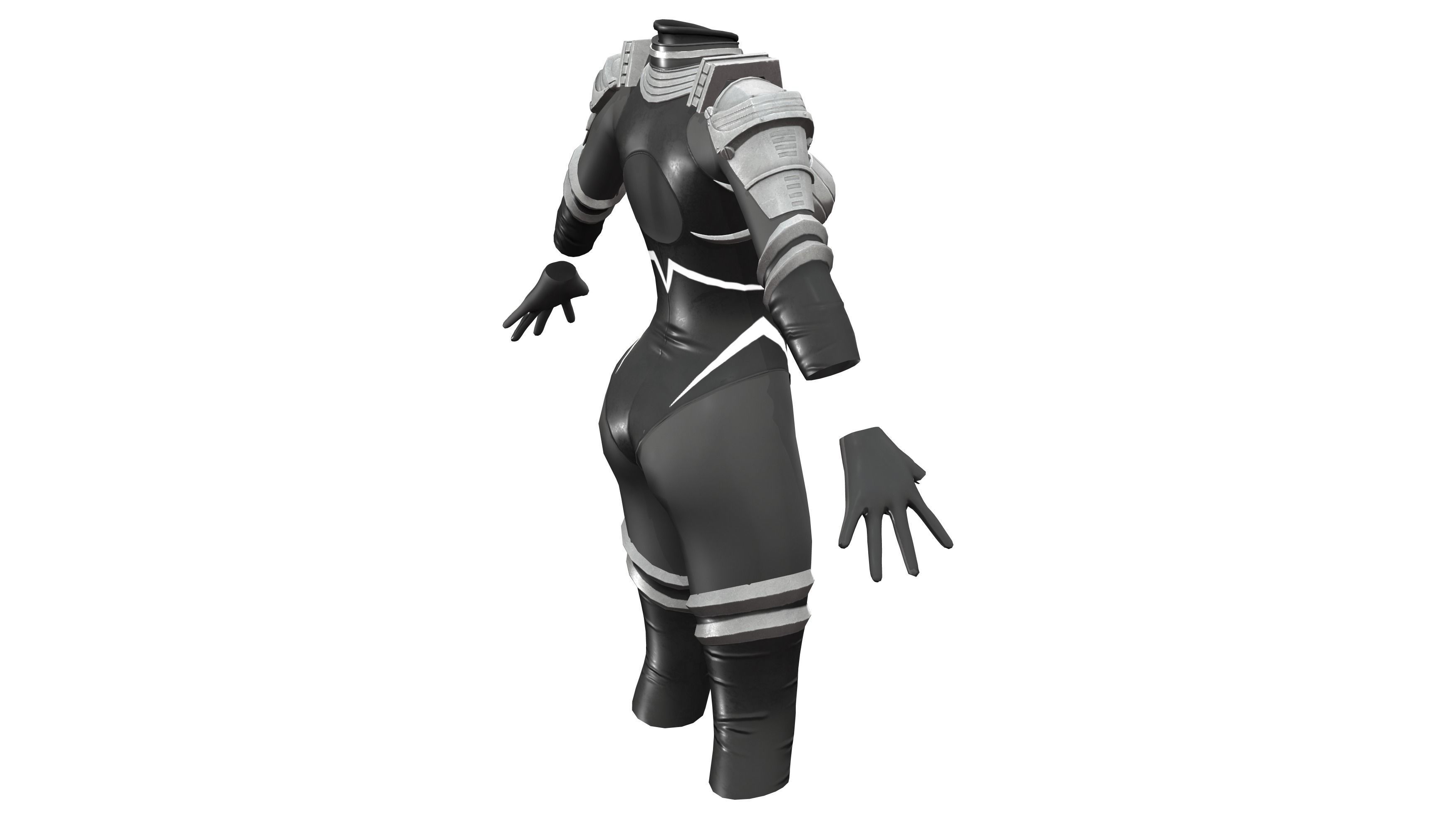 Female Black Sci-Fi Futuristic Armour Bodysuit Low-poly 3D model_5