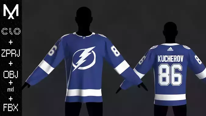 Male Jersey Tampa Bay Lightning OBJ mtl FBX ZPRJ