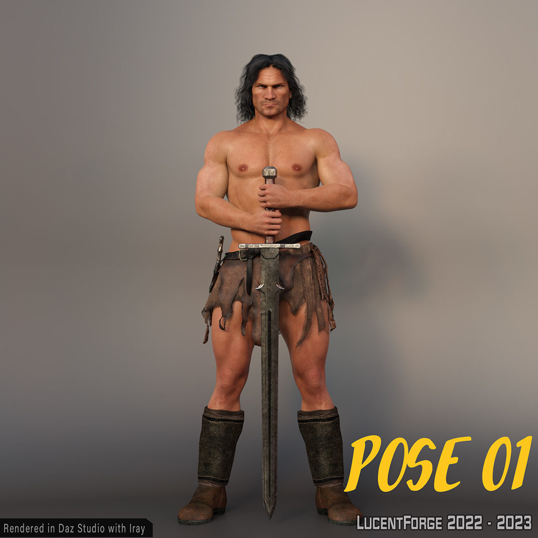 Barbarian Sword and poses for G8M 3D model_23