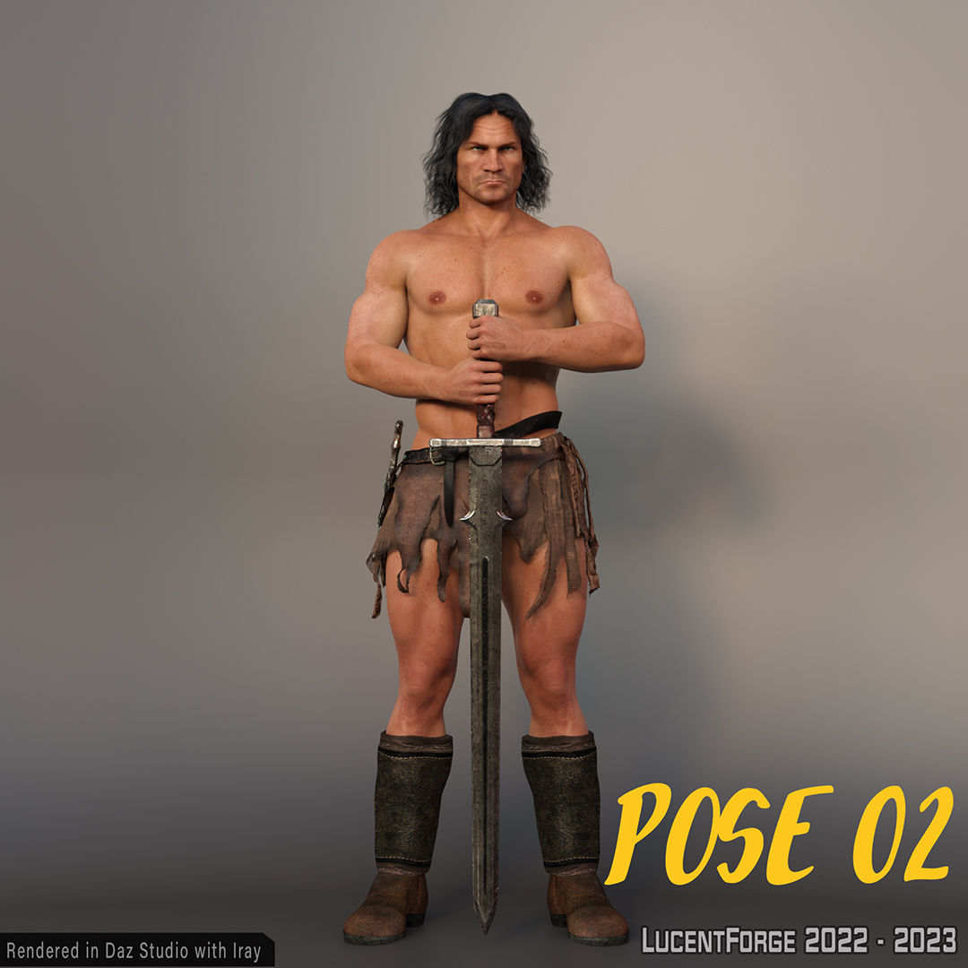 Barbarian Sword and poses for G8M 3D model_24