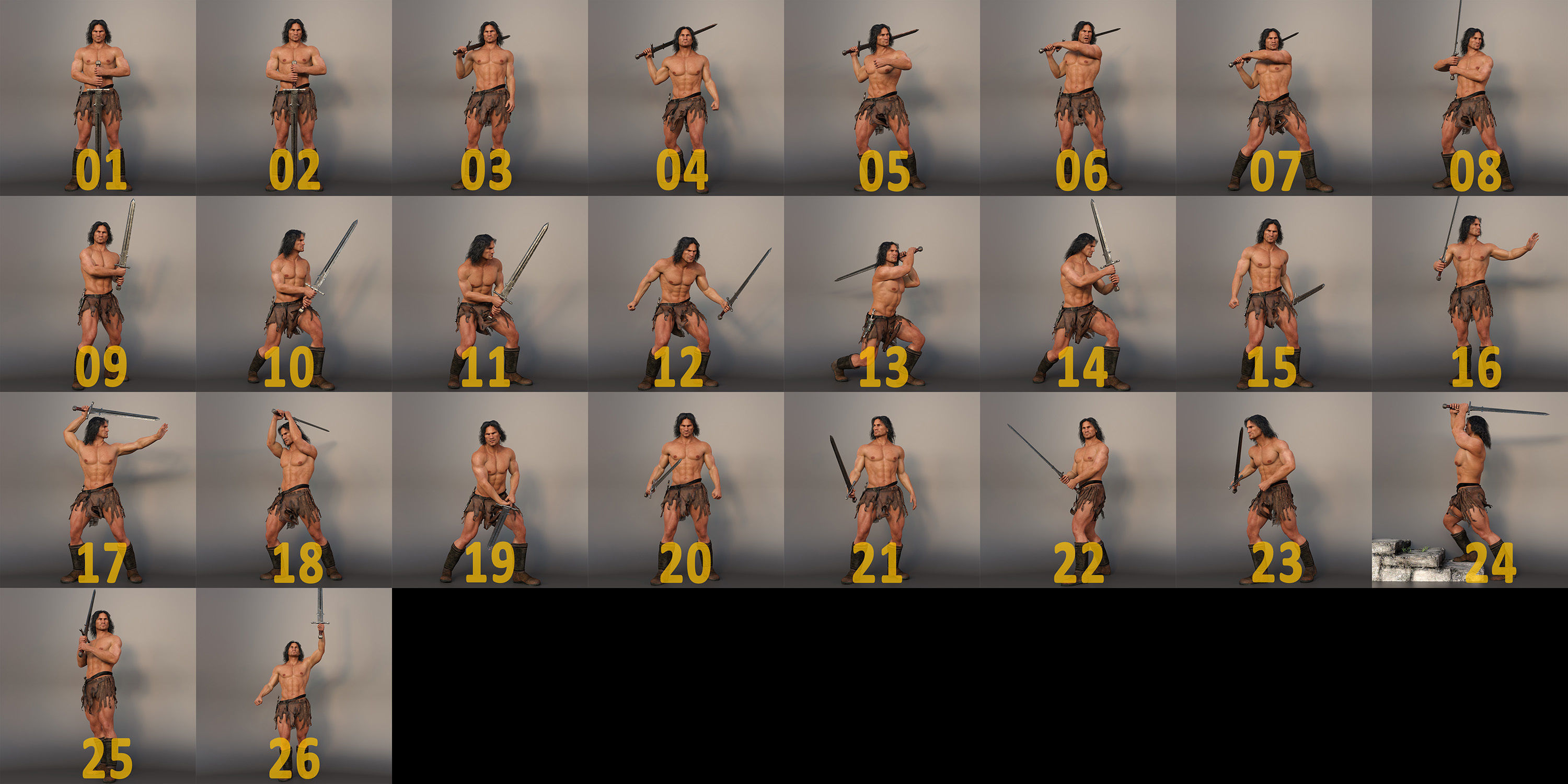 Barbarian Sword and poses for G8M 3D model_21