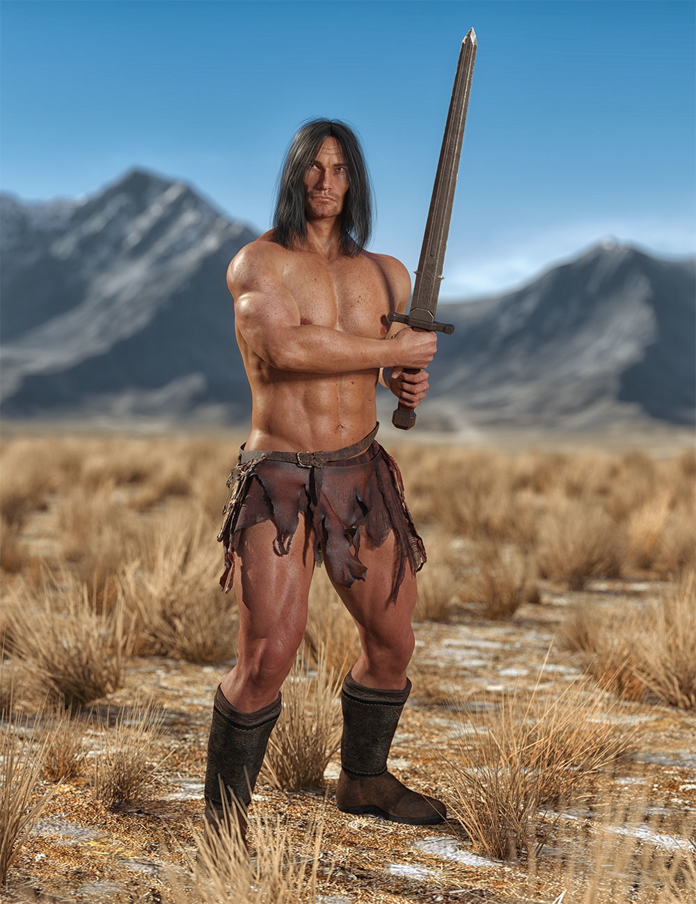 Barbarian Sword and poses for G8M 3D model_13