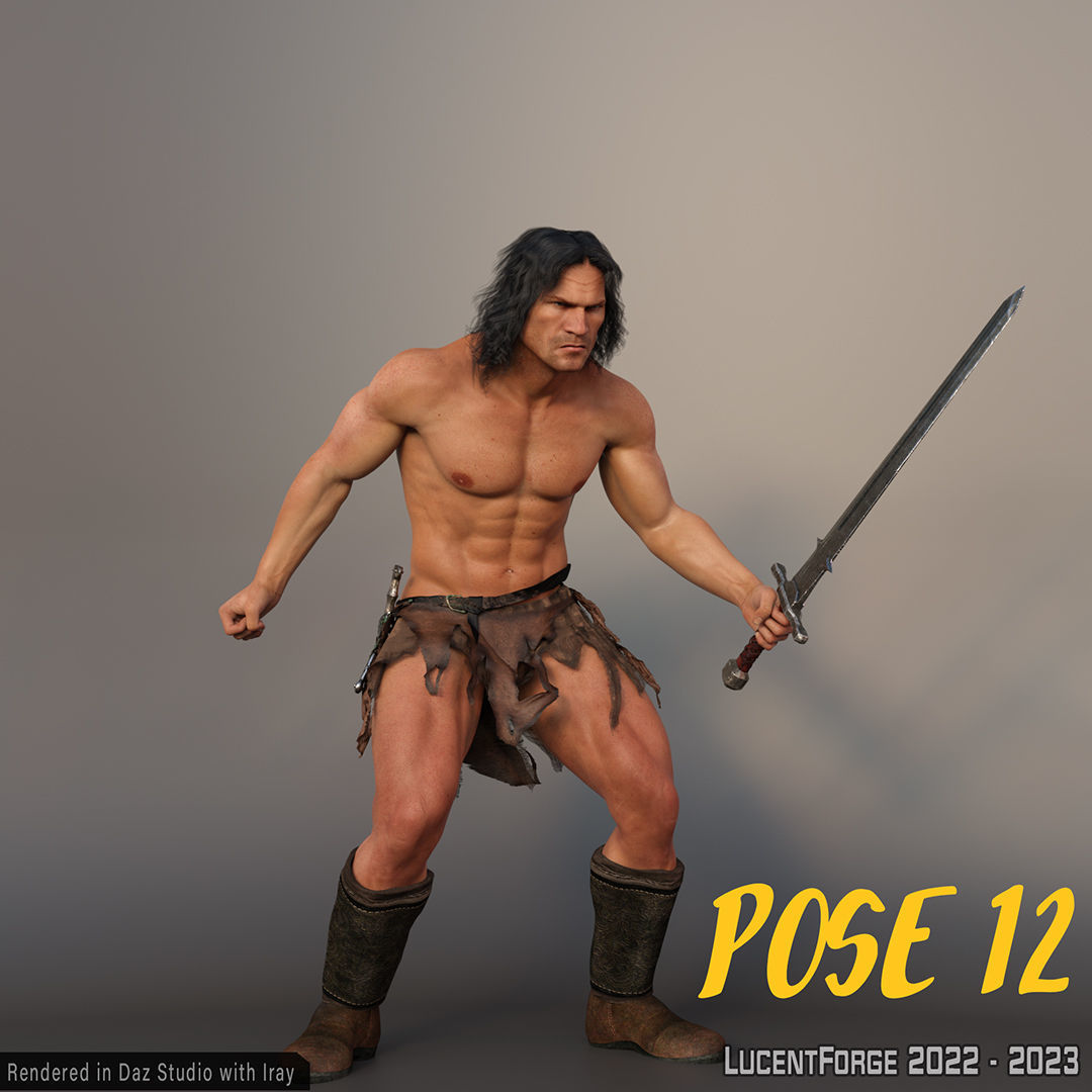 Barbarian Sword and poses for G8M 3D model_34