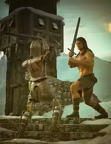 Barbarian Sword and poses for G8M 3D model