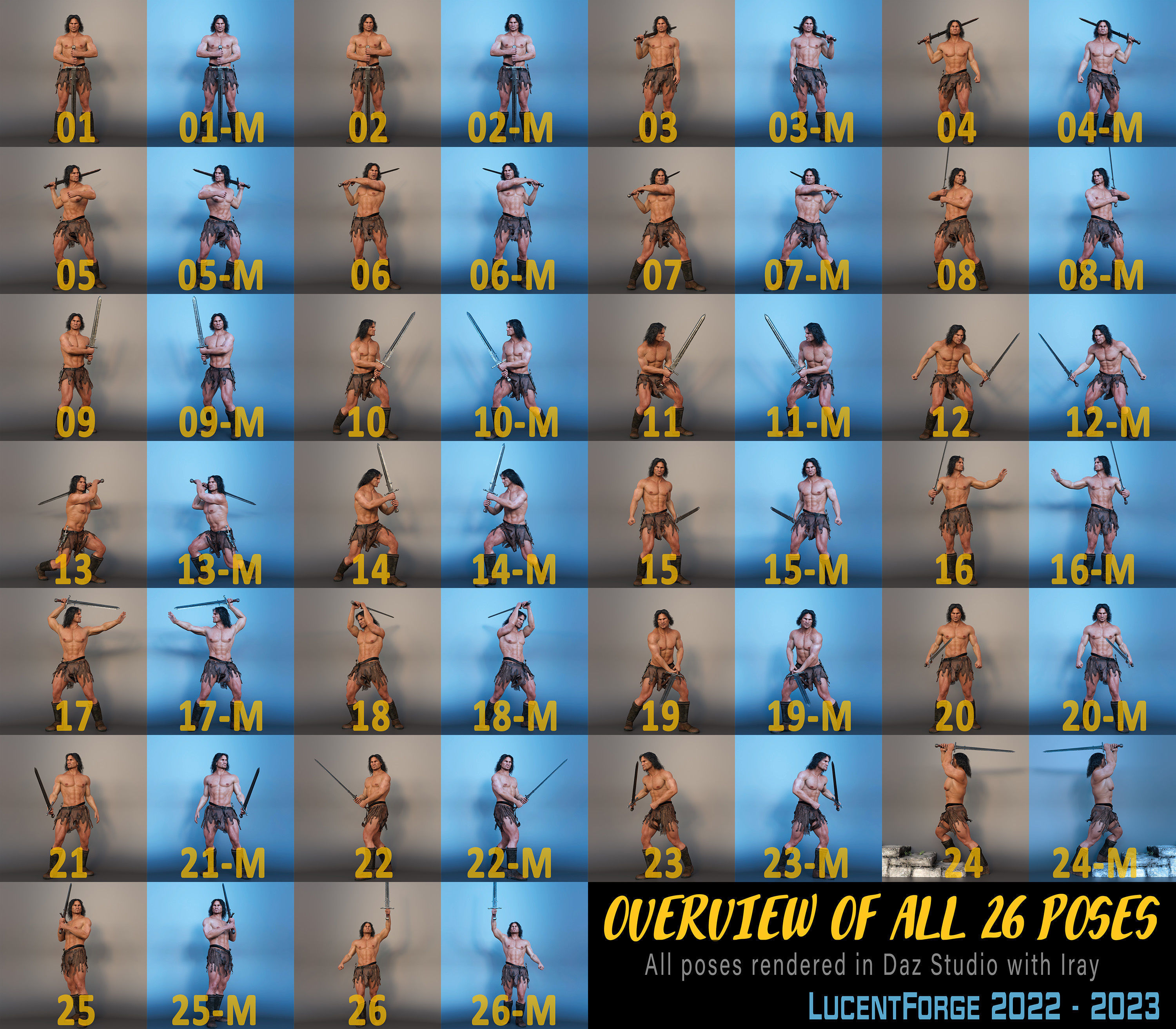 Barbarian Sword and poses for G8M 3D model_5