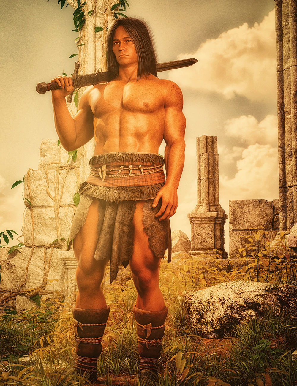 Barbarian Sword and poses for G8M 3D model_15