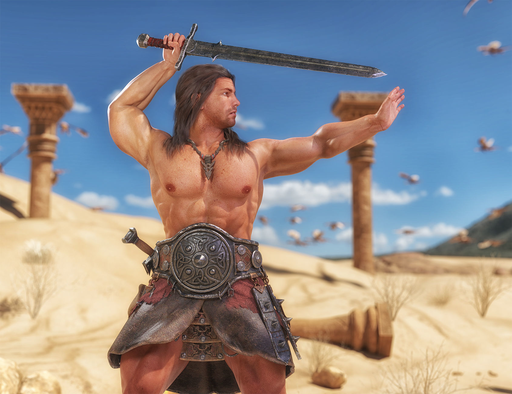 Barbarian Sword and poses for G8M 3D model_18