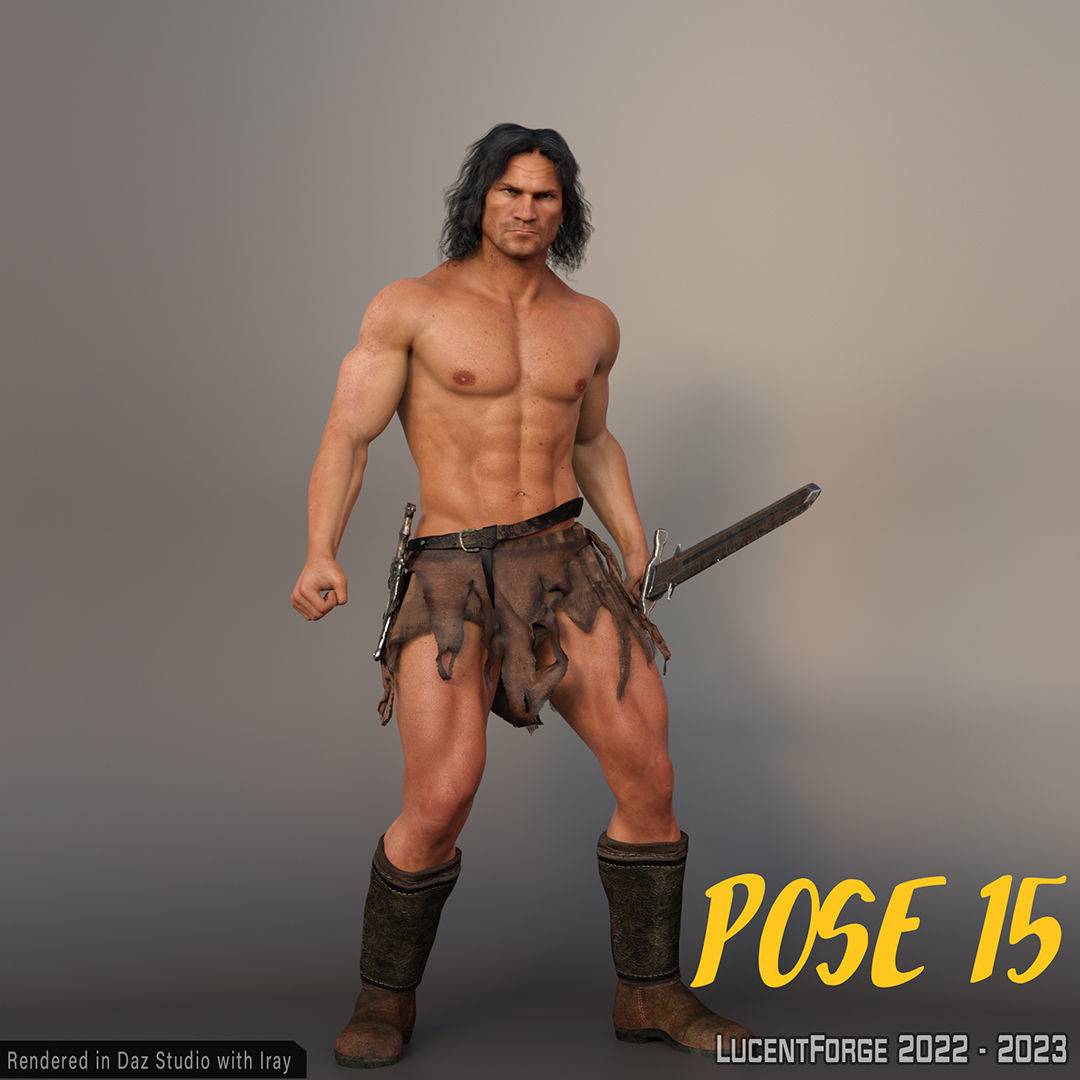 Barbarian Sword and poses for G8M 3D model_37