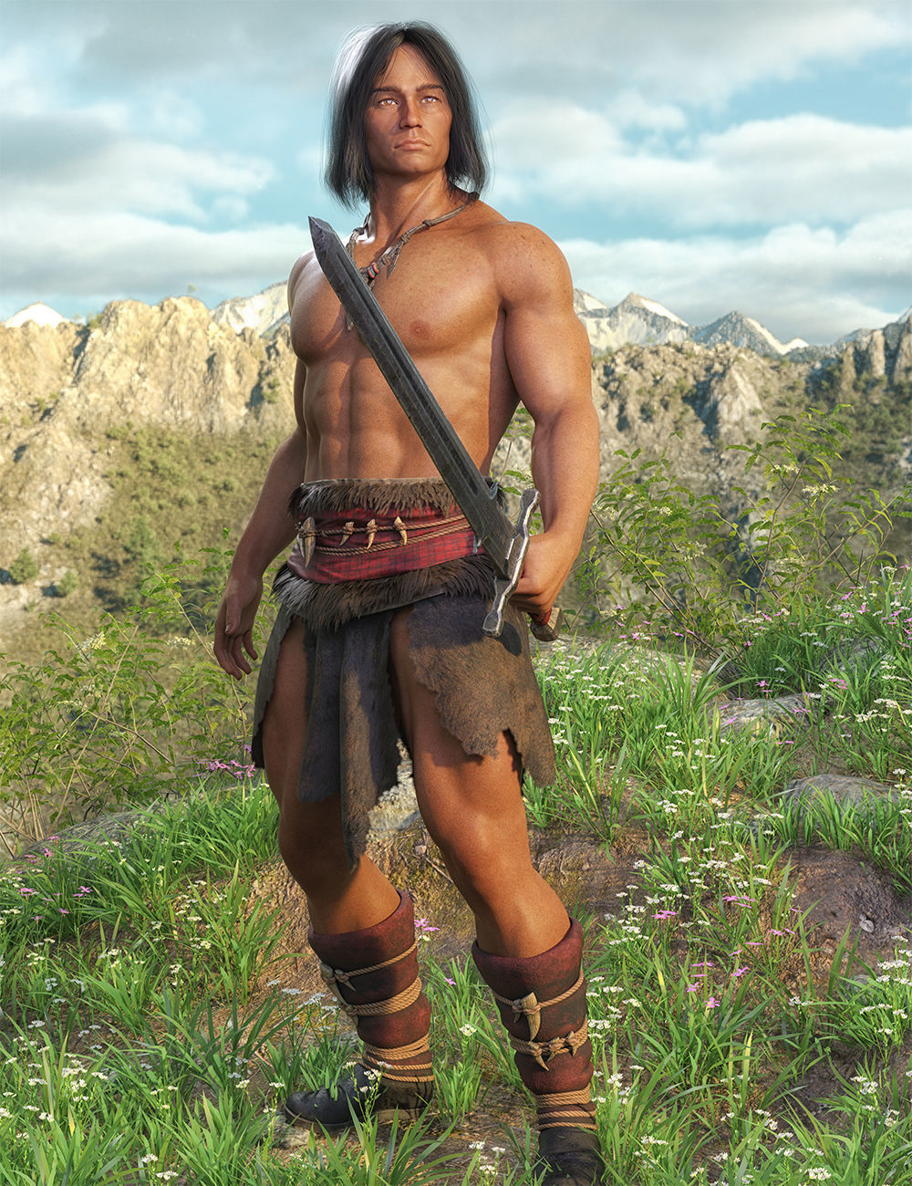 Barbarian Sword and poses for G8M 3D model_14